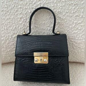 Francesco Rogani Roma Black Lizard Embossed Leather Top Handle Bag